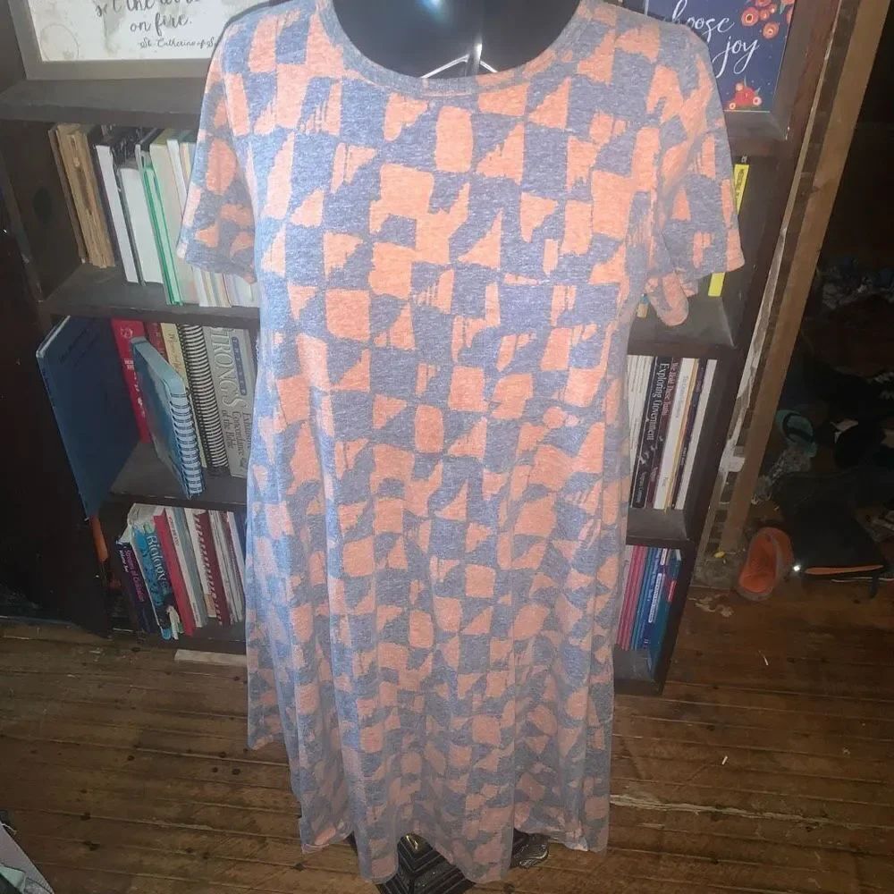 Lularoe orange and denim square triangle L high low dress